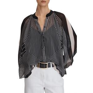 Reiss 'Charli' Black Stripe Split Sleeve Top Size 8 - NWT